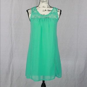Casual Cute Embroidered Mint/Blue Shift Dress